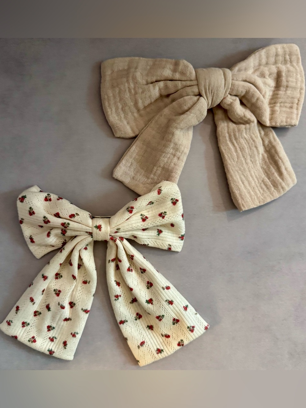 Floral Bow Hair Clip + Neutral Bow Set of 2 Cottage Core, Coquette, Soft Girl